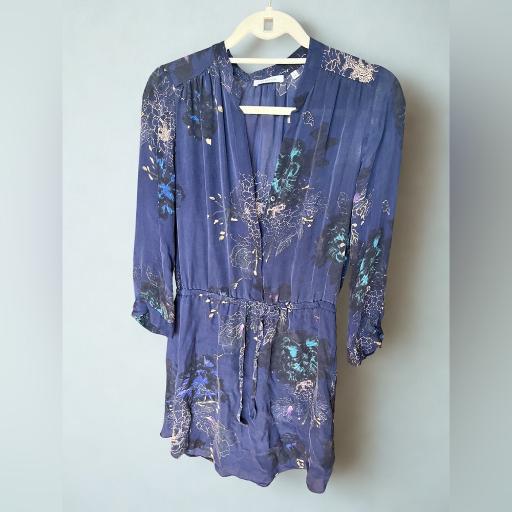 Babaton Silk Floral Dress | Navy Print Mini | 100% Silk